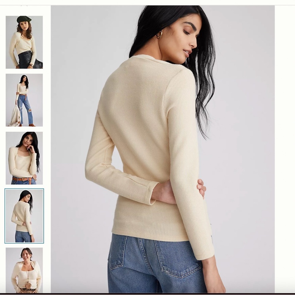 Anthropologie Women’s Ivory Ribbed Knit Top Sweater - Picture 3 of 15